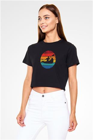 Kano Baskılı Crop Top Siyah Kadın Tişört - Tshirt