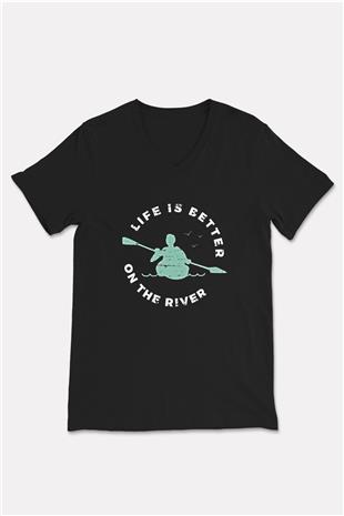 Kano Baskılı Unisex Siyah V Yaka Tişört