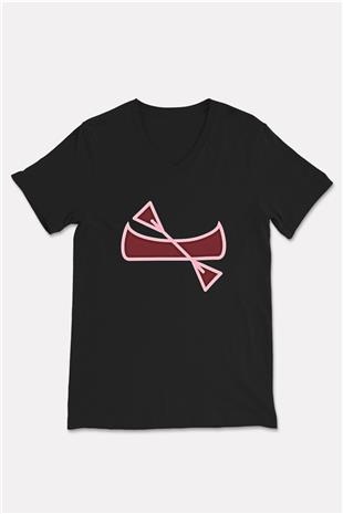 Kano Baskılı Unisex Siyah V Yaka Tişört