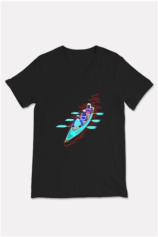 Kano Baskılı Unisex Siyah V Yaka Tişört