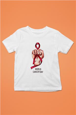 Kanser Günü Baskılı Beyaz Unisex Beyaz Çocuk Tişört - Tshirt