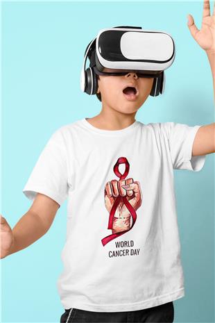 Kanser Günü Baskılı Beyaz Unisex Beyaz Çocuk Tişört - Tshirt