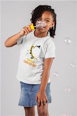 Kanser Günü Baskılı Beyaz Unisex Beyaz Çocuk Tişört - Tshirt