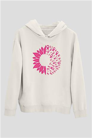 Kanser Günü Baskılı Beyaz Unisex Kapüşonlu Sweatshirt