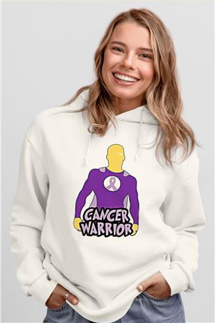 Kanser Günü Baskılı Beyaz Unisex Kapüşonlu Sweatshirt