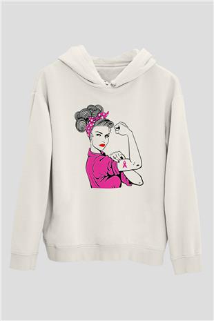 Kanser Günü Baskılı Beyaz Unisex Kapüşonlu Sweatshirt
