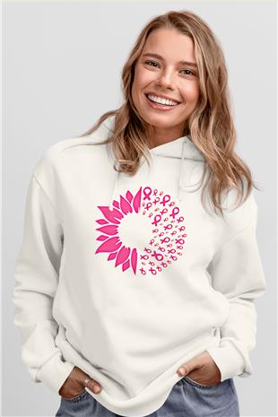 Kanser Günü Baskılı Beyaz Unisex Kapüşonlu Sweatshirt