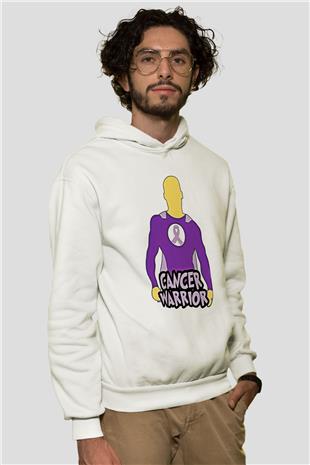 Kanser Günü Baskılı Beyaz Unisex Kapüşonlu Sweatshirt