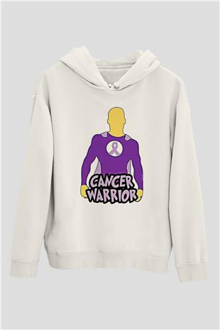 Kanser Günü Baskılı Beyaz Unisex Kapüşonlu Sweatshirt