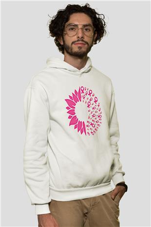 Kanser Günü Baskılı Beyaz Unisex Kapüşonlu Sweatshirt