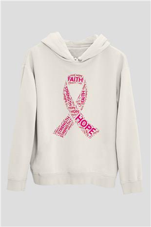 Kanser Günü Baskılı Beyaz Unisex Kapüşonlu Sweatshirt