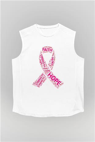 Kanser Günü Baskılı Beyaz Unisex Kolsuz Tişört - Tshirt