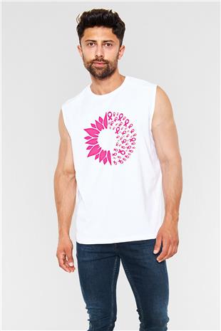 Kanser Günü Baskılı Beyaz Unisex Kolsuz Tişört - Tshirt
