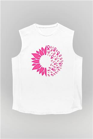 Kanser Günü Baskılı Beyaz Unisex Kolsuz Tişört - Tshirt