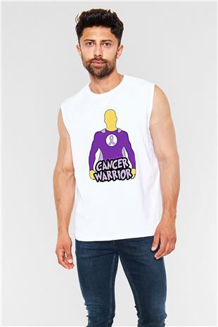 Kanser Günü Baskılı Beyaz Unisex Kolsuz Tişört - Tshirt