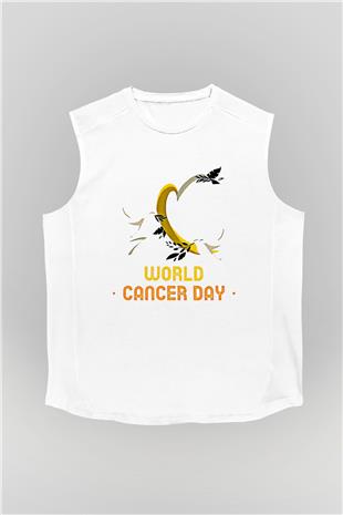 Kanser Günü Baskılı Beyaz Unisex Kolsuz Tişört - Tshirt