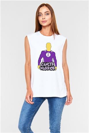 Kanser Günü Baskılı Beyaz Unisex Kolsuz Tişört - Tshirt