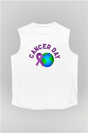 Kanser Günü Baskılı Beyaz Unisex Kolsuz Tişört - Tshirt