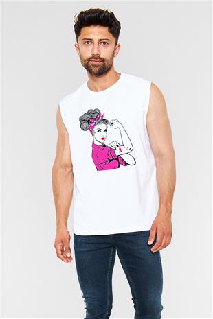 Kanser Günü Baskılı Beyaz Unisex Kolsuz Tişört - Tshirt