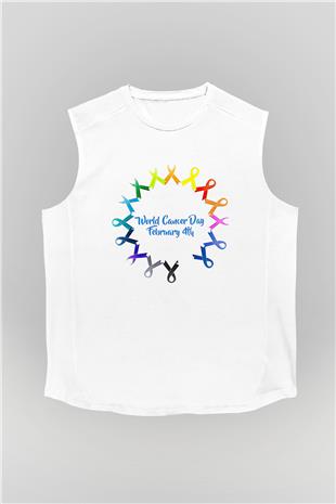 Kanser Günü Baskılı Beyaz Unisex Kolsuz Tişört - Tshirt