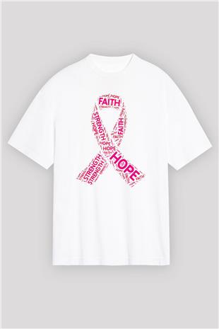 Kanser Günü Baskılı Beyaz Unisex Oversize Tişört - Tshirt