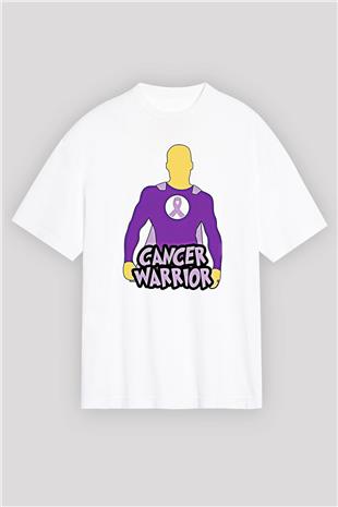 Kanser Günü Baskılı Beyaz Unisex Oversize Tişört - Tshirt