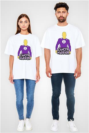 Kanser Günü Baskılı Beyaz Unisex Oversize Tişört - Tshirt