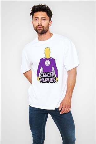 Kanser Günü Baskılı Beyaz Unisex Oversize Tişört - Tshirt