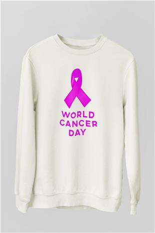 Kanser Günü Baskılı Beyaz Unisex Sweatshirt