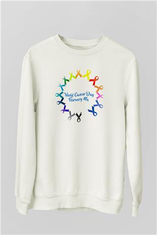 Kanser Günü Baskılı Beyaz Unisex Sweatshirt