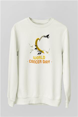 Kanser Günü Baskılı Beyaz Unisex Sweatshirt