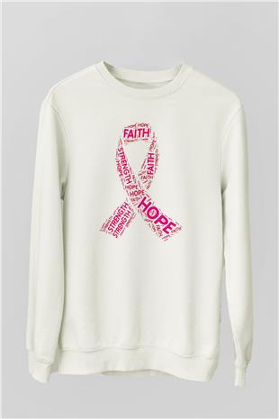 Kanser Günü Baskılı Beyaz Unisex Sweatshirt
