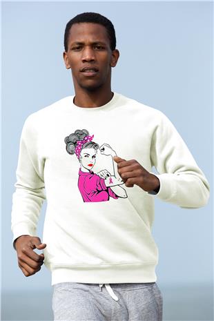 Kanser Günü Baskılı Beyaz Unisex Sweatshirt