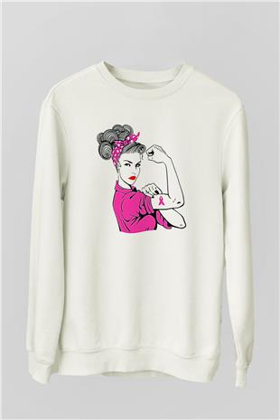 Kanser Günü Baskılı Beyaz Unisex Sweatshirt