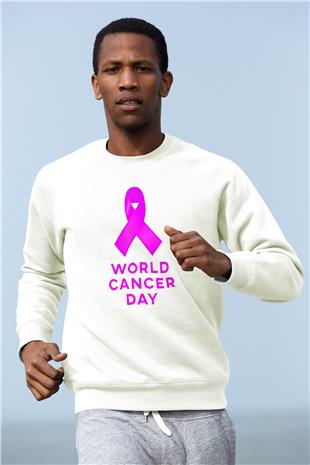 Kanser Günü Baskılı Beyaz Unisex Sweatshirt
