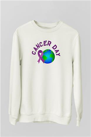 Kanser Günü Baskılı Beyaz Unisex Sweatshirt