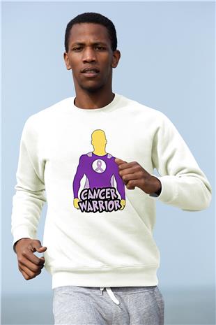 Kanser Günü Baskılı Beyaz Unisex Sweatshirt