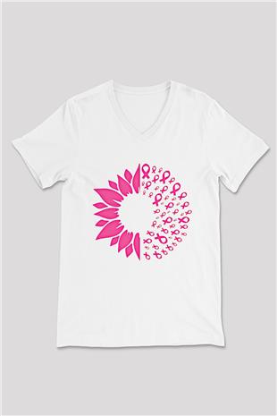 Kanser Günü Baskılı Beyaz Unisex V Yaka Tişört - Tshirt
