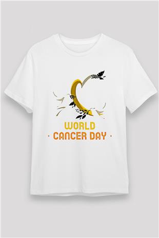 Kanser Günü Baskılı Unisex Beyaz Tişört - Tshirt