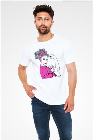 Kanser Günü Baskılı Unisex Beyaz Tişört - Tshirt