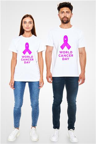 Kanser Günü Baskılı Unisex Beyaz Tişört - Tshirt
