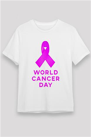 Kanser Günü Baskılı Unisex Beyaz Tişört - Tshirt