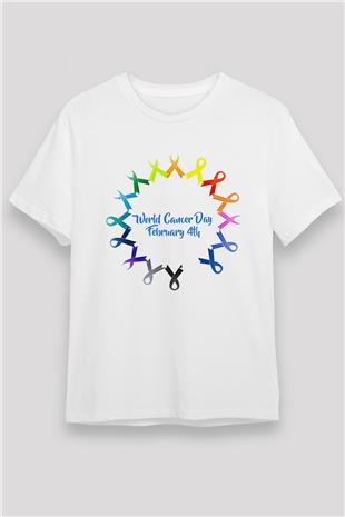 Kanser Günü Baskılı Unisex Beyaz Tişört - Tshirt