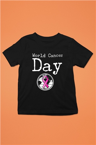 Kanser Günü Baskılı Unisex Siyah Çocuk Tişört - Tshirt