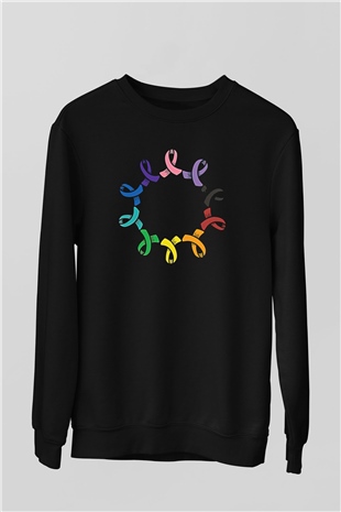 Kanser Günü Baskılı Unisex Siyah Sweatshirt