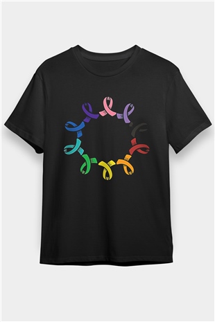 Kanser Günü Baskılı Unisex Siyah Tişört - Tshirt