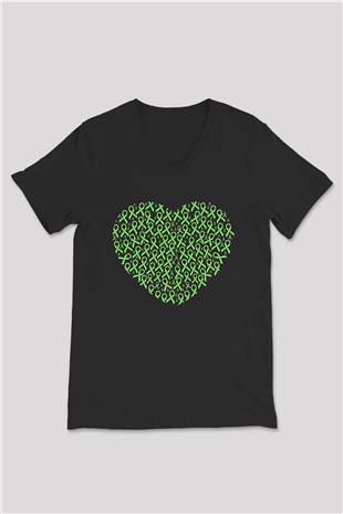 Kanser Günü Baskılı Unisex Siyah V Yaka Tişört - Tshirt