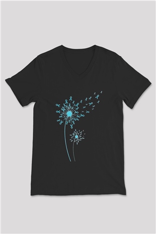 Kanser Günü Baskılı Unisex Siyah V Yaka Tişört - Tshirt