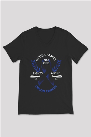 Kanser Günü Baskılı Unisex Siyah V Yaka Tişört - Tshirt