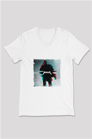 Kanye West Baskılı Beyaz V Yaka Unisex Tişört